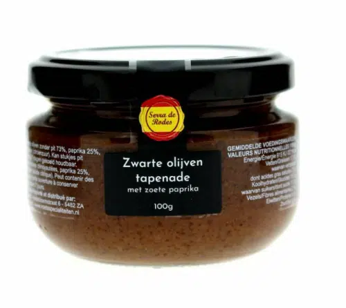 Zwarte olijven tapenade met zoete paprika